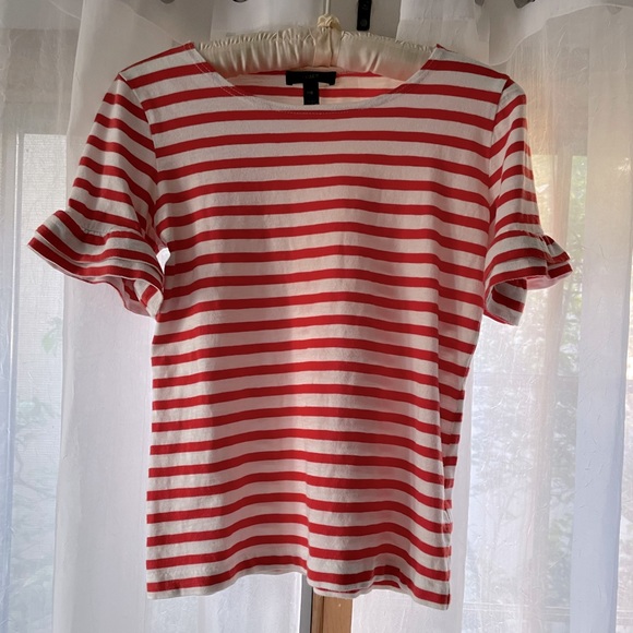 XXS J.Crew red striped tee ruffle sleeve - Picture 2 of 4